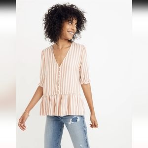 Madewell Courtyard Ruffle-Hem Top in Stripe